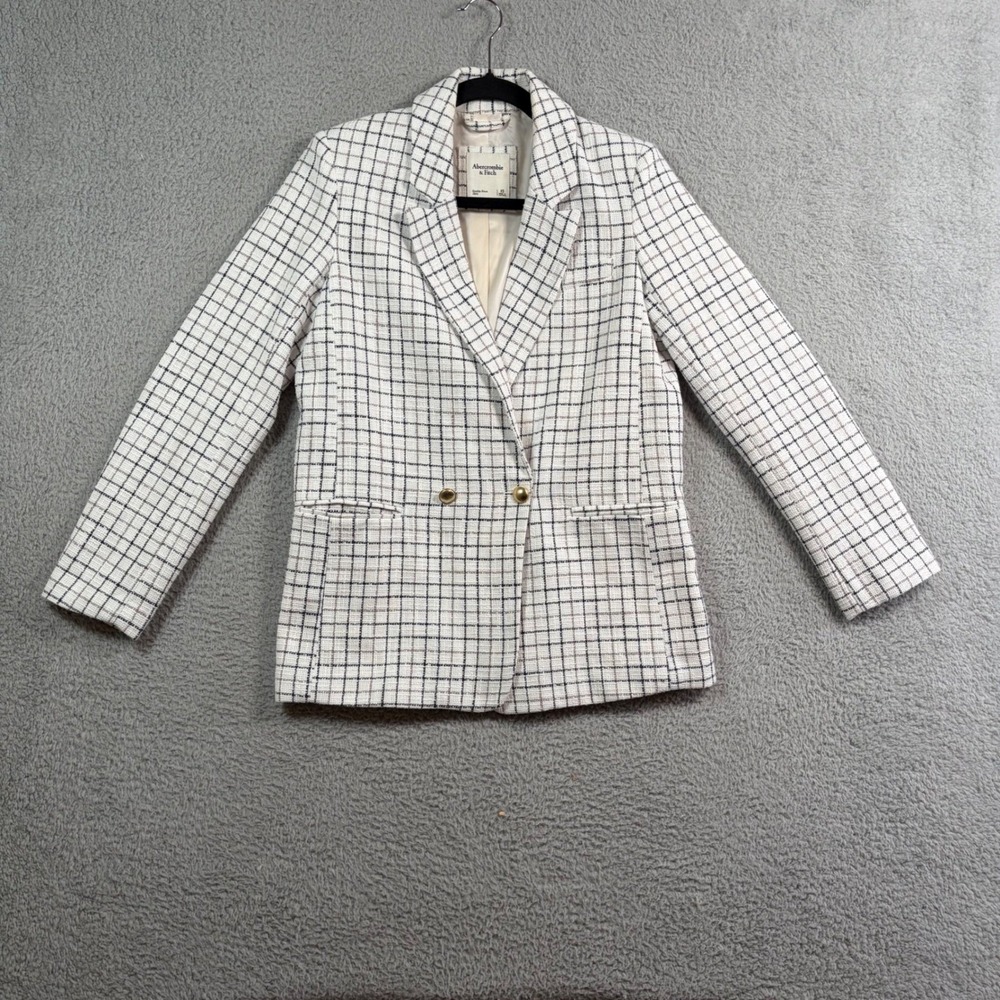 Abercrombie Fitch Womens Blazer XS Tweed Grid Check Gold Buttons Preppy Office